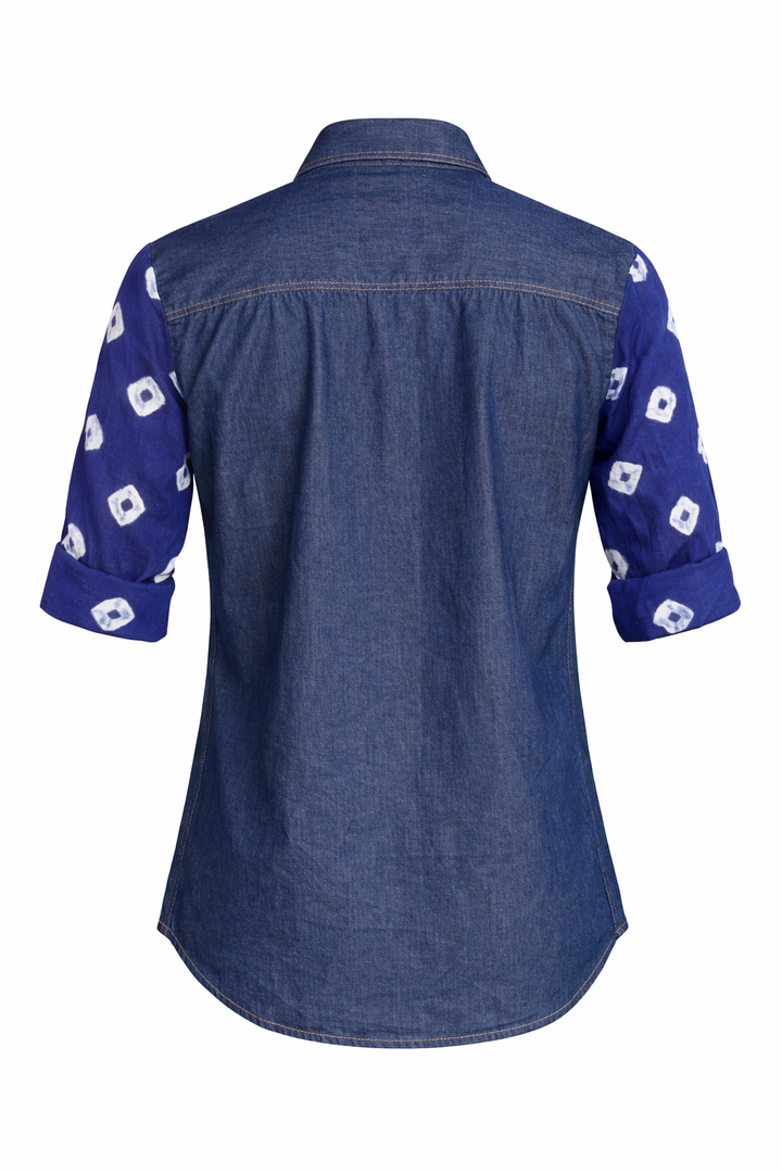 Neelkaar Ghungroo Bandhani Denim Shirt