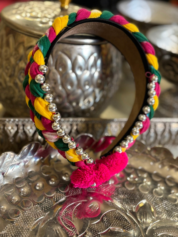 Bandhani Gulaal Braided Crown | Multicolor Festive Headband - banjaratrail