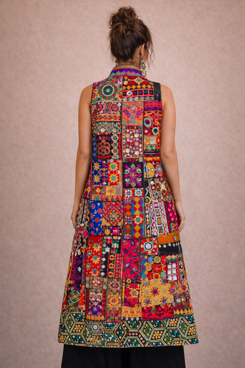 Boho Patchwork Sleeveless Mirrorwork Jacket