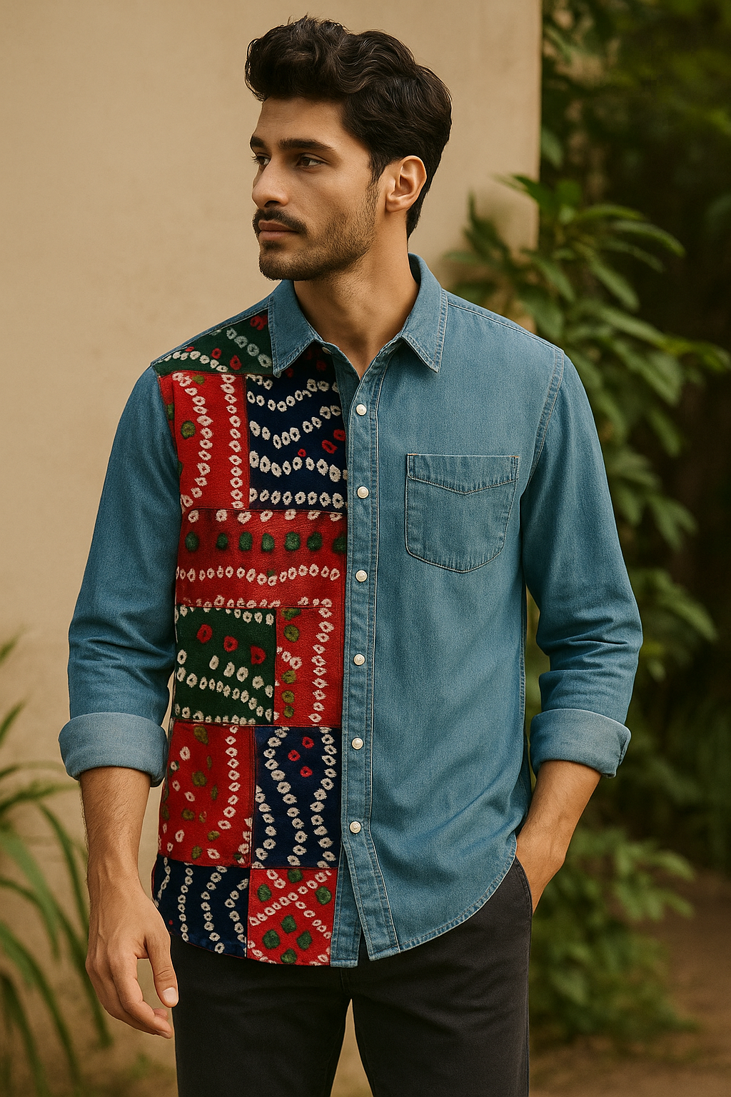 Banjara Trail - Neelkaar Ghungroo Bandhani Denim Shirt