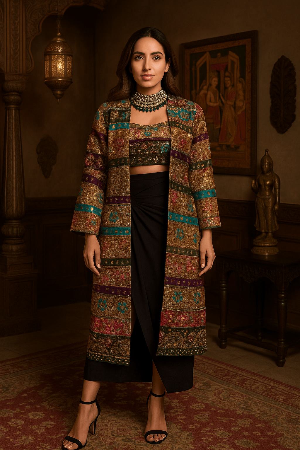 'Shahi Andaz' Embellished Overcoat with Bustier - banjaratrail