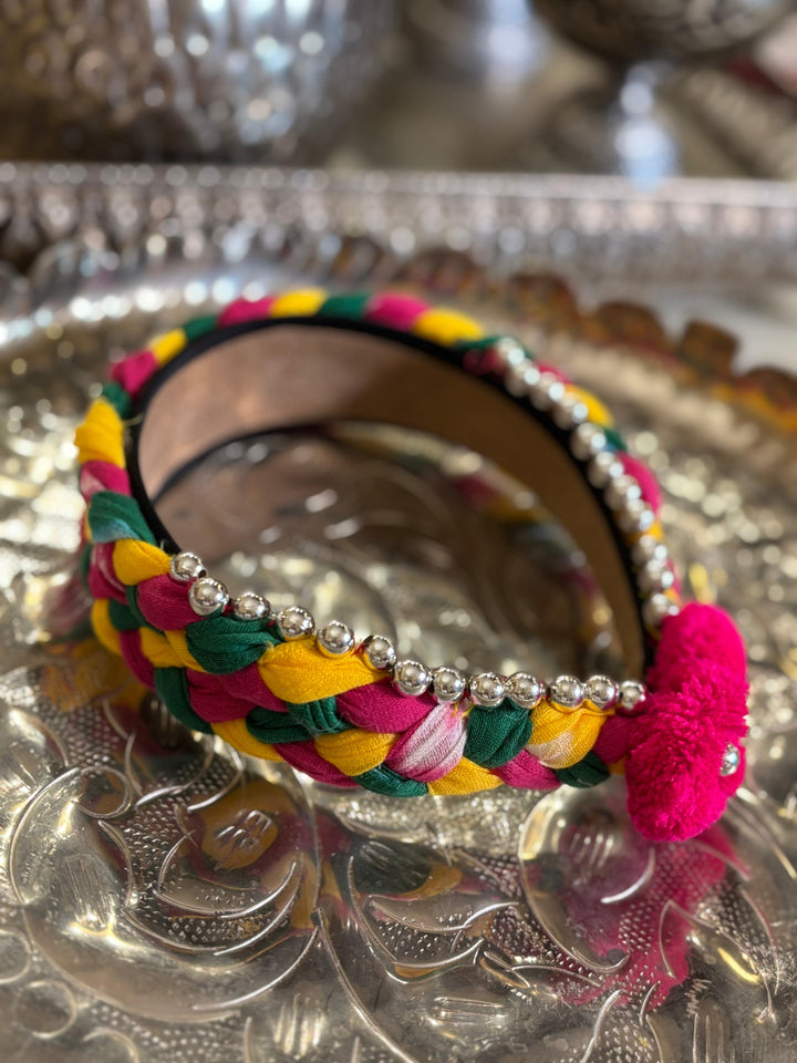 Bandhani Gulaal Braided Crown | Multicolor Festive Headband - banjaratrail
