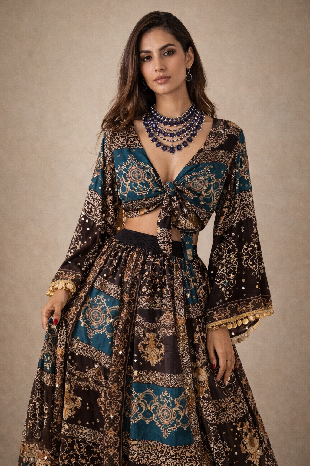 Nakhrewali'-Tie Knot Top & Skirt Set