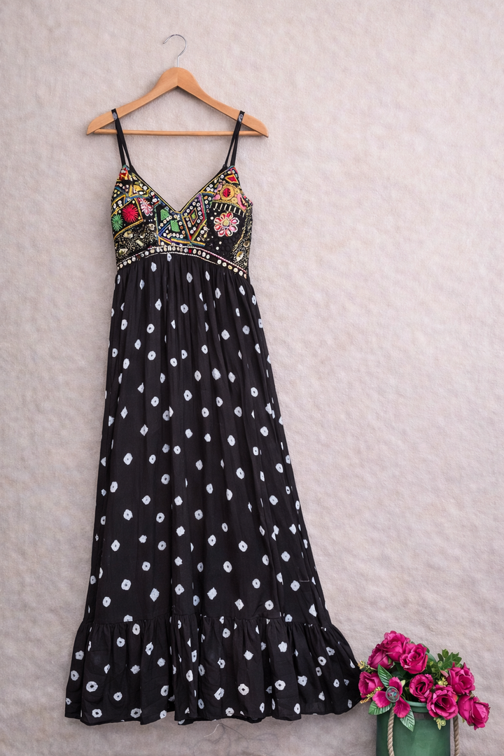 Midnight Elegance Black Bandhini Maxi Dress