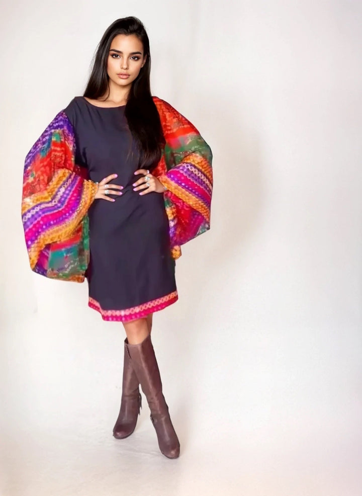 Black butterfly sleeves dress