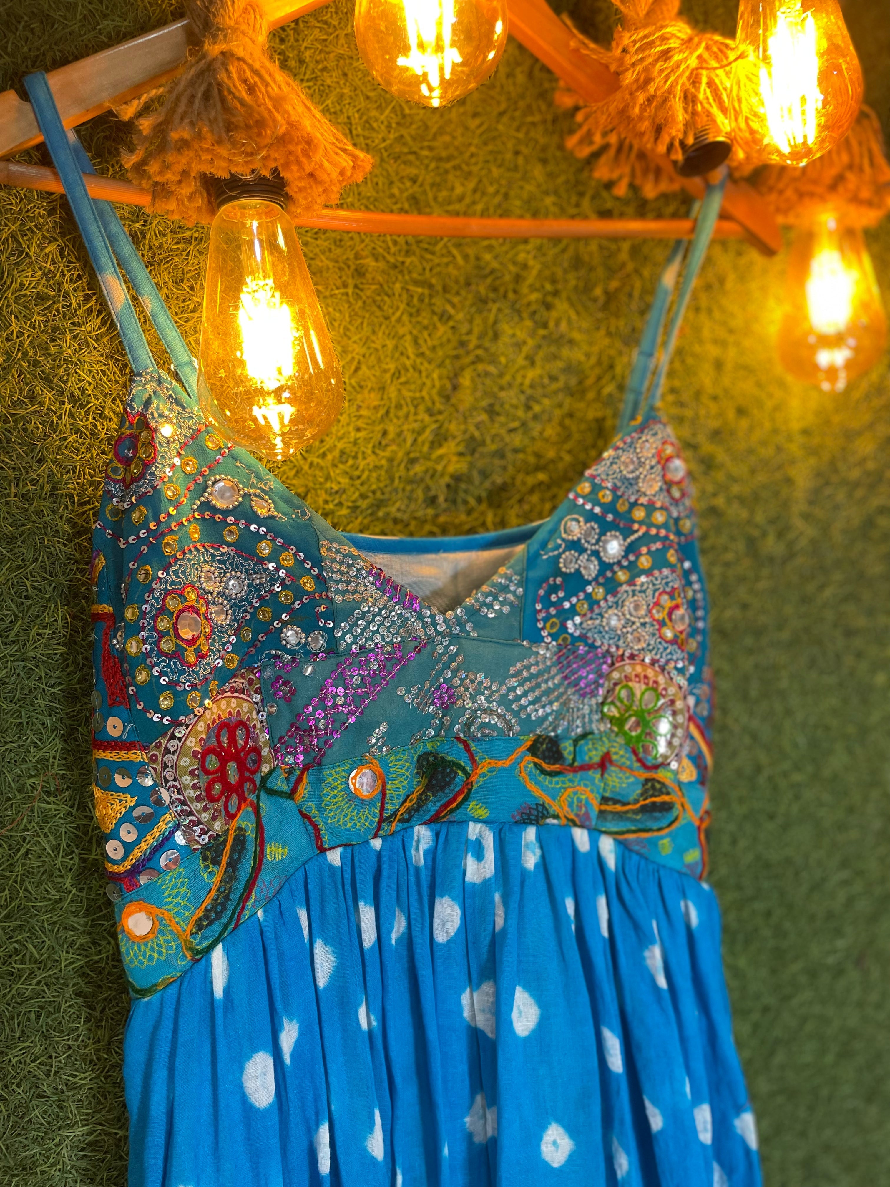 Ocean Breeze Bandhini Maxi Dress ( Blue )