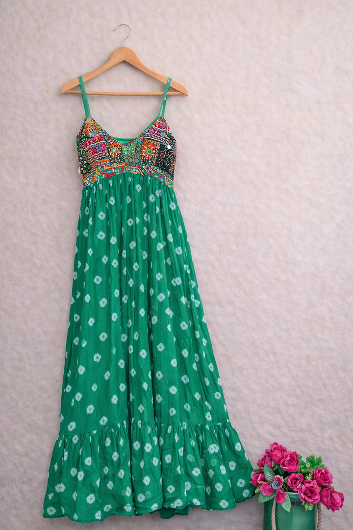 Emerald Enchantment Bandhini Maxi Dress