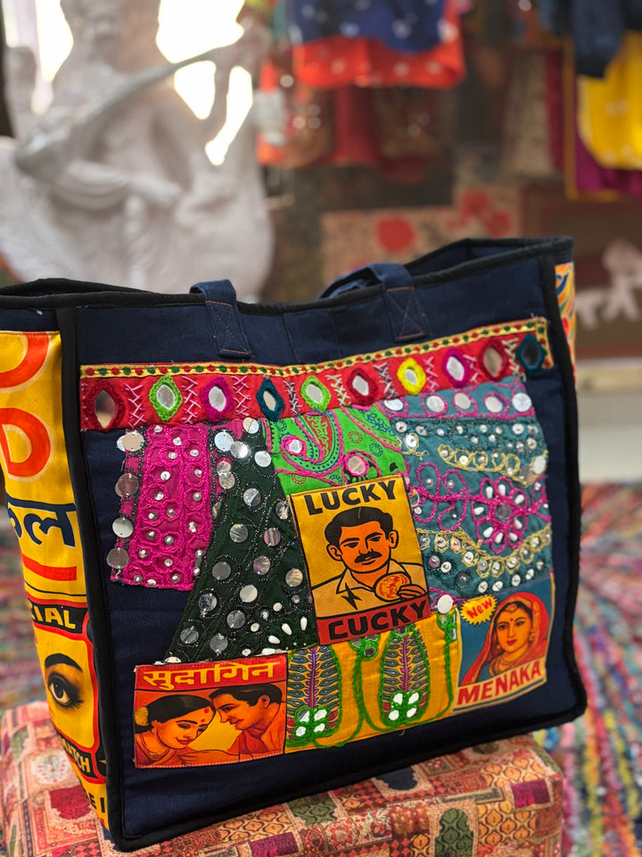 Vintage Pop Art Tote Bag – Mirror Work & Embroidery Matchis collection