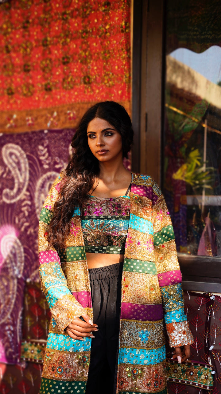 'Shahi Andaz' Embellished Overcoat with Bustier