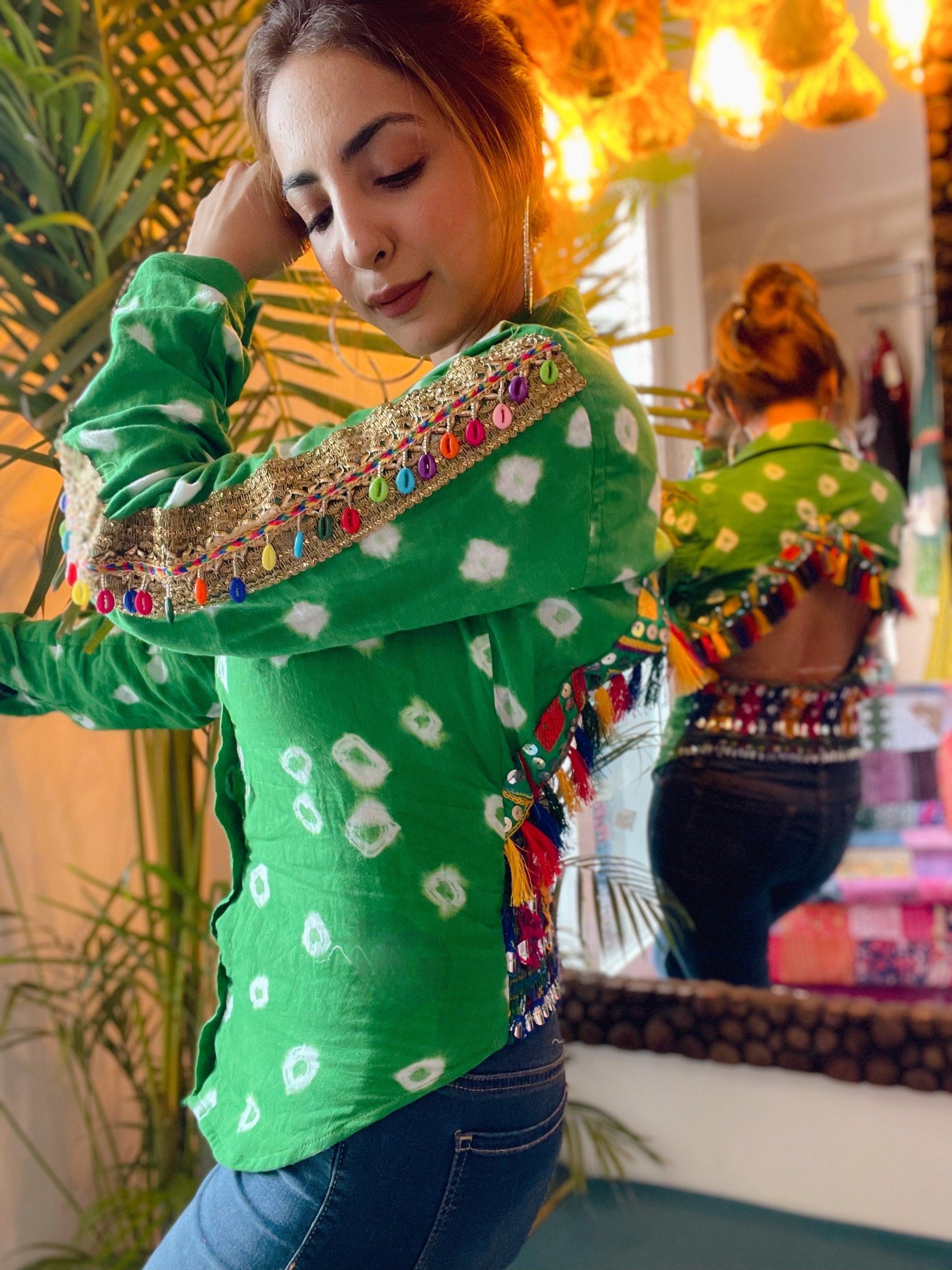Backless Bandhini Shirt - Green - banjaratrail