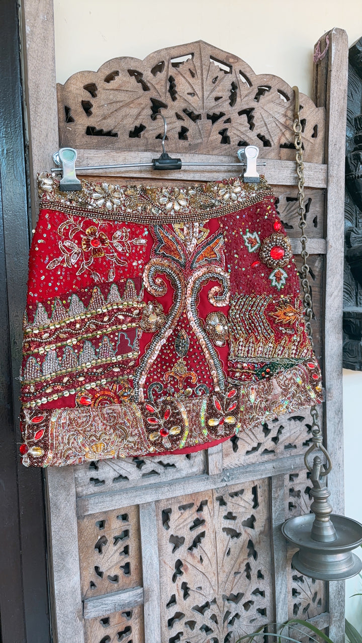 ‘Chingari’-Embellished mini skirt- Red