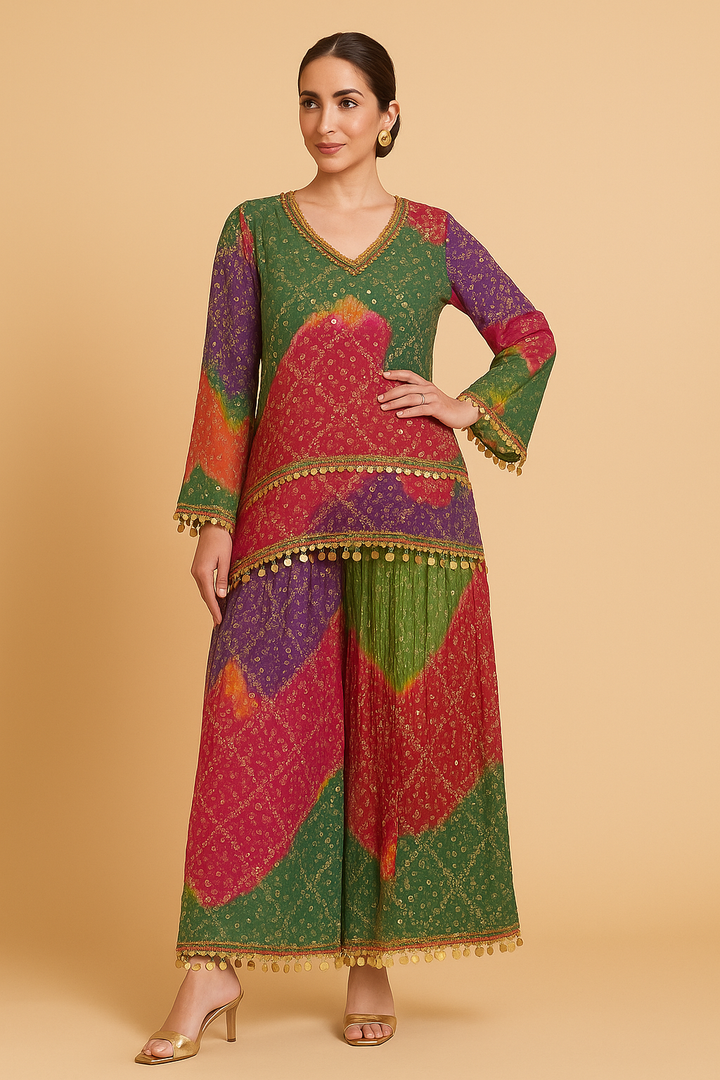 Bandhani Glow -crushed kurti & pants Set - banjaratrail