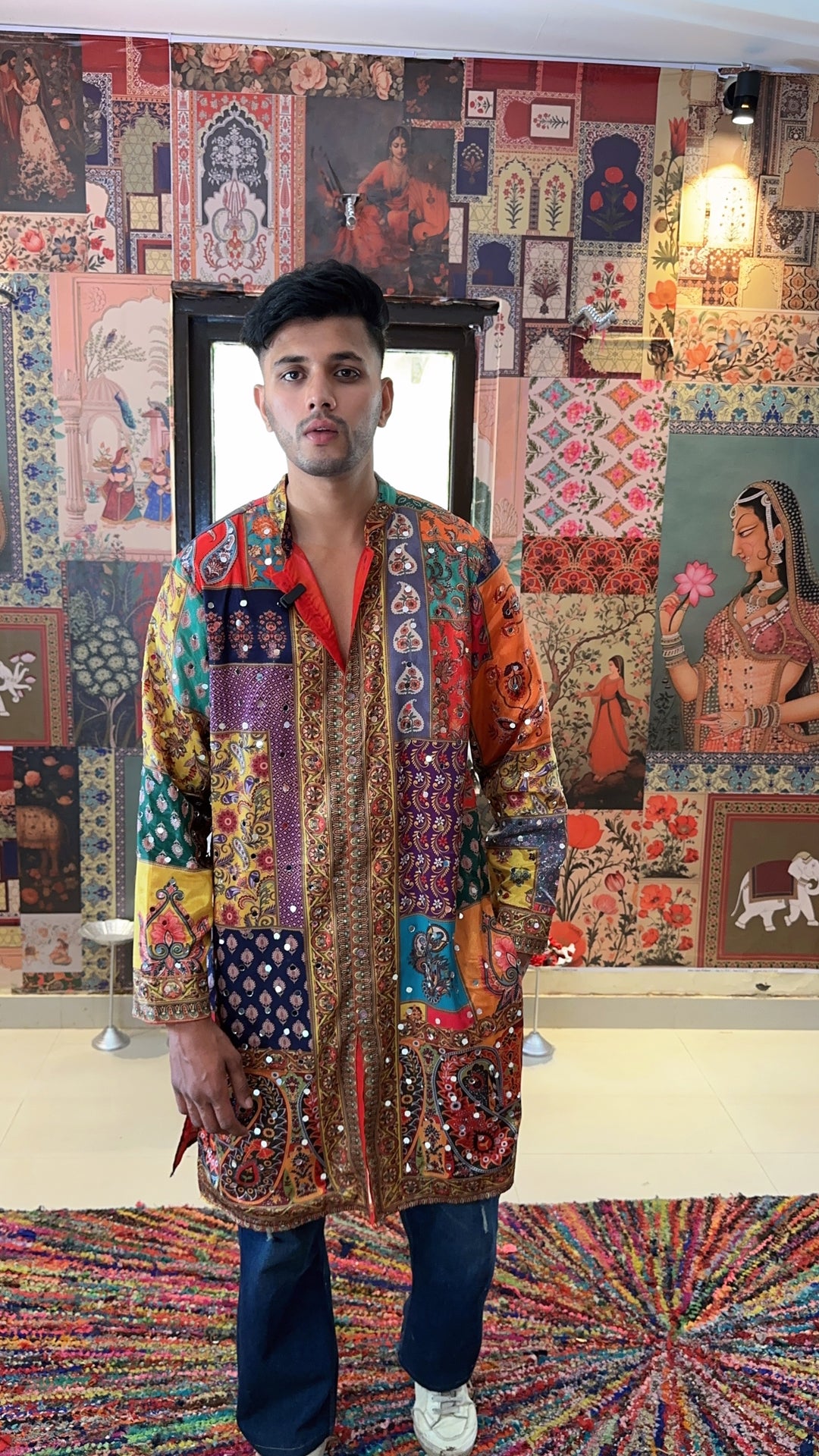 Men’s Royal Patchwork Embroidered Kurta – Multicolour Heritage
