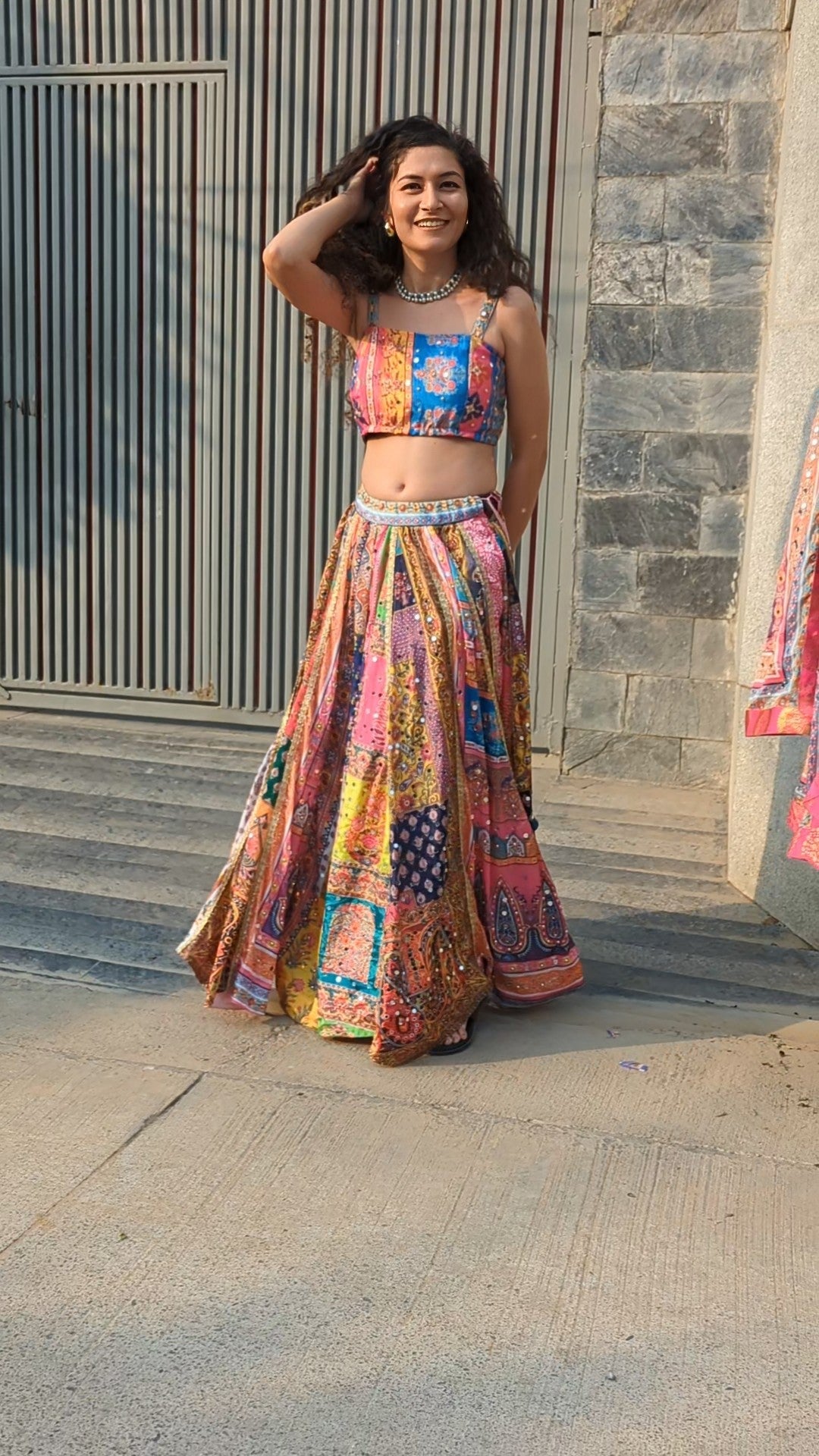 Multi patchwork mirror lehenga