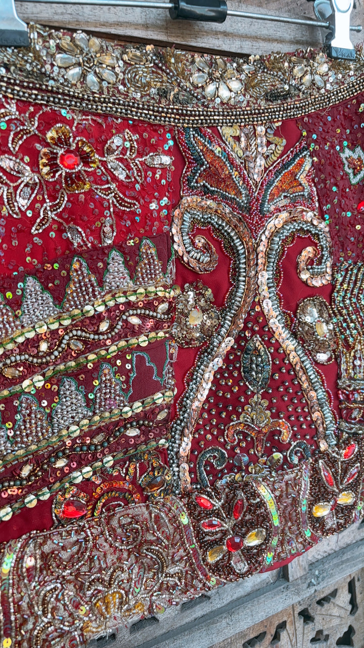 ‘Chingari’-Embellished mini skirt- Red