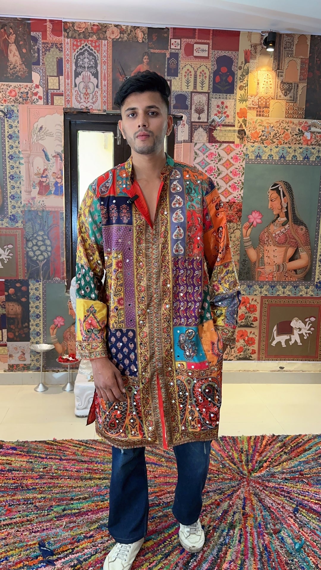 Men’s Royal Patchwork Embroidered Kurta – Multicolour Heritage