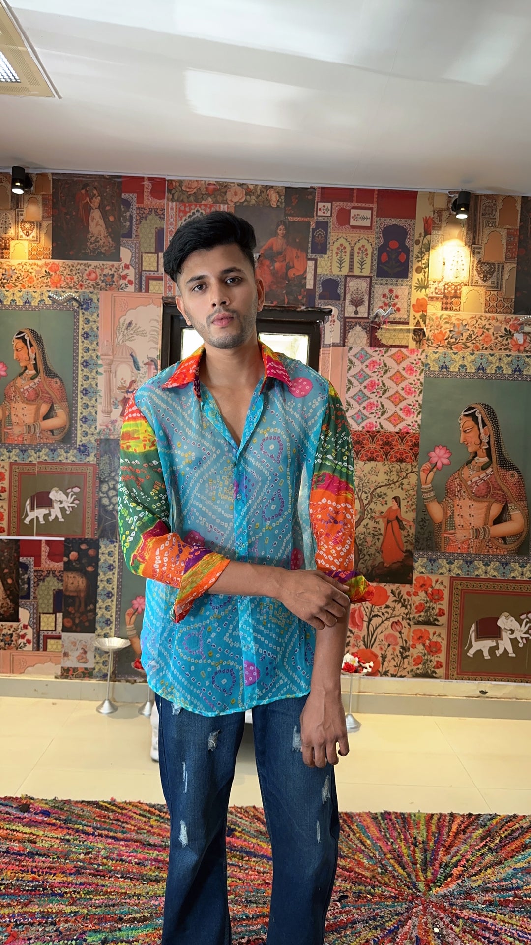 Men's bandhini shirt in Georgette - Blue
