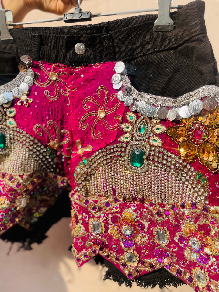 Embroidered Mirrorwork Shorts – Fuchsia Royal Edition