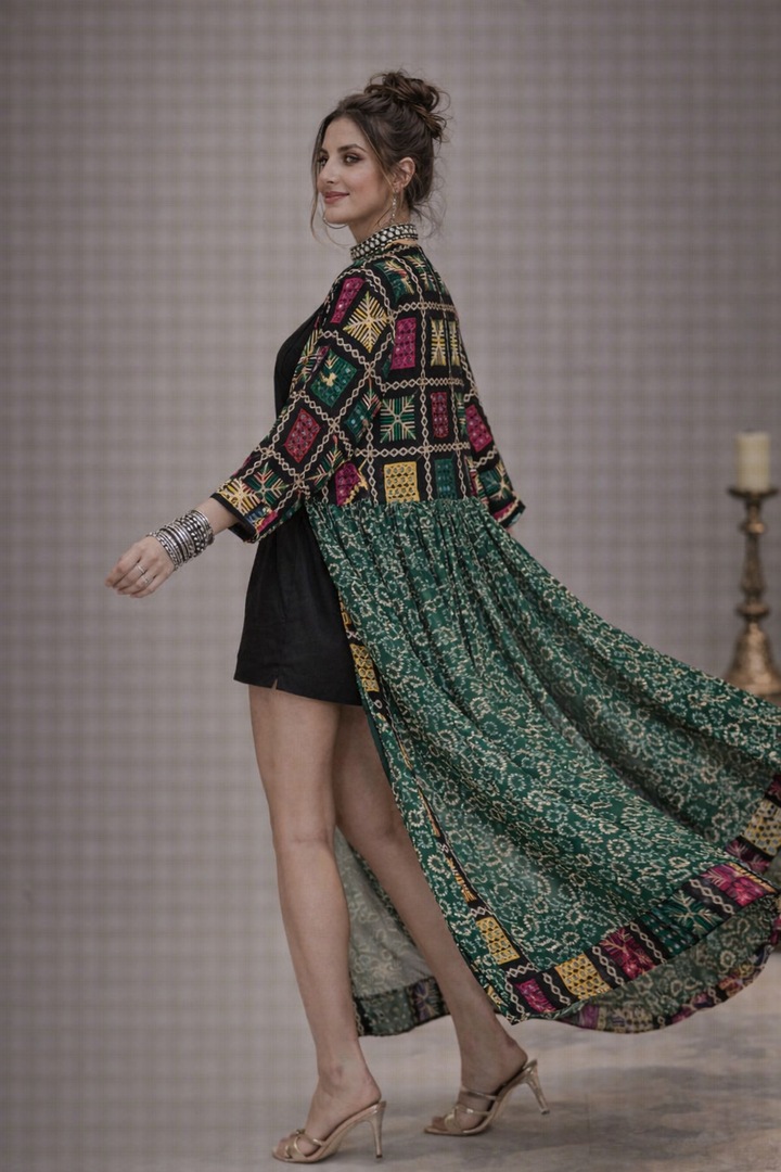 Phulkari Bandhani Flared Shrug Multicolor Variants