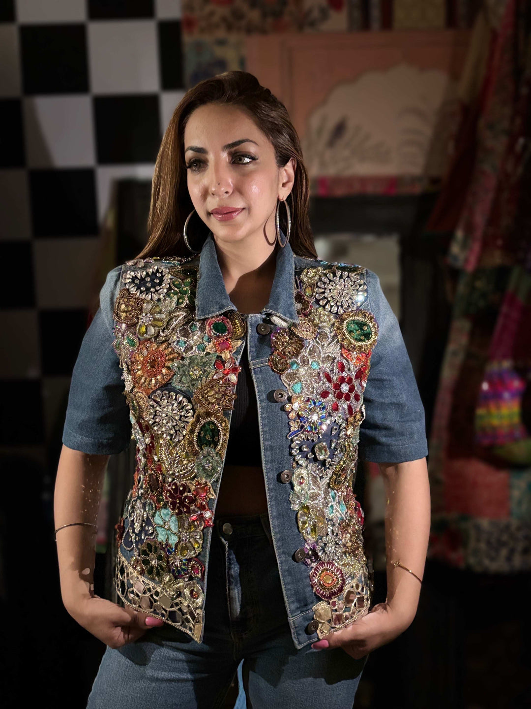 Bejewelled Handcrafted Denim Jacket