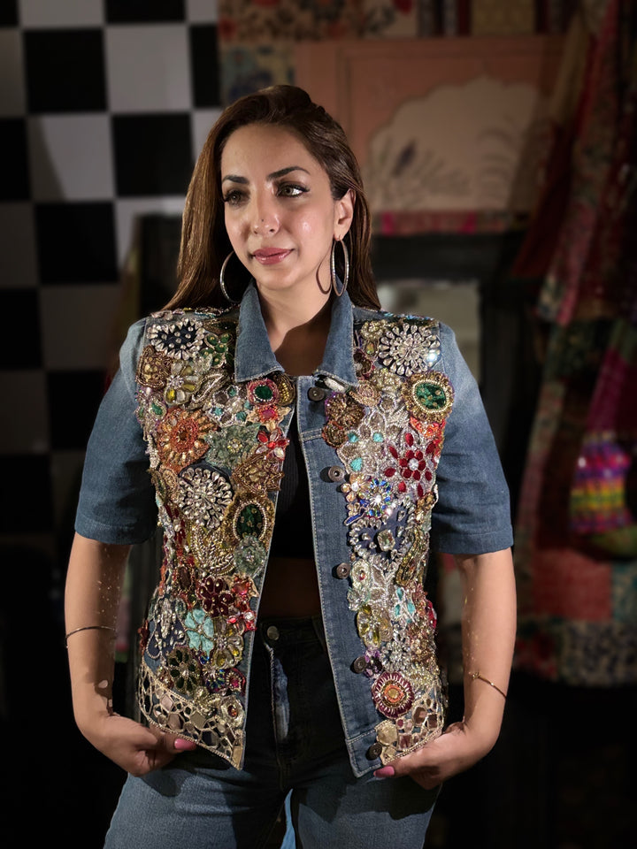 Bejewelled Handcrafted Denim Jacket