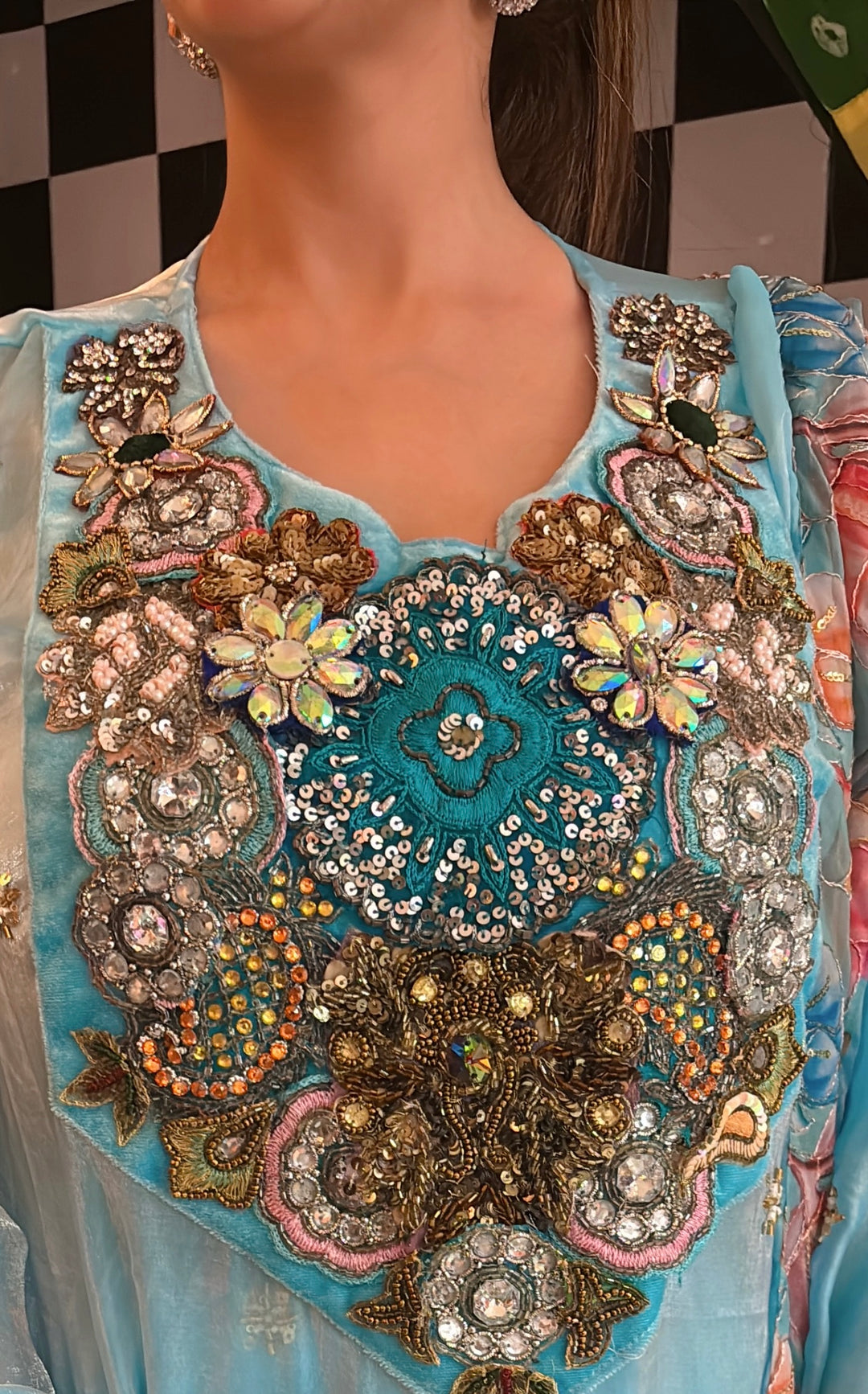 Noor Jahan Aqua Embellished Co-ord Set