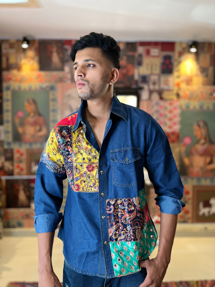 Men's Mirror Print Patches Shirt