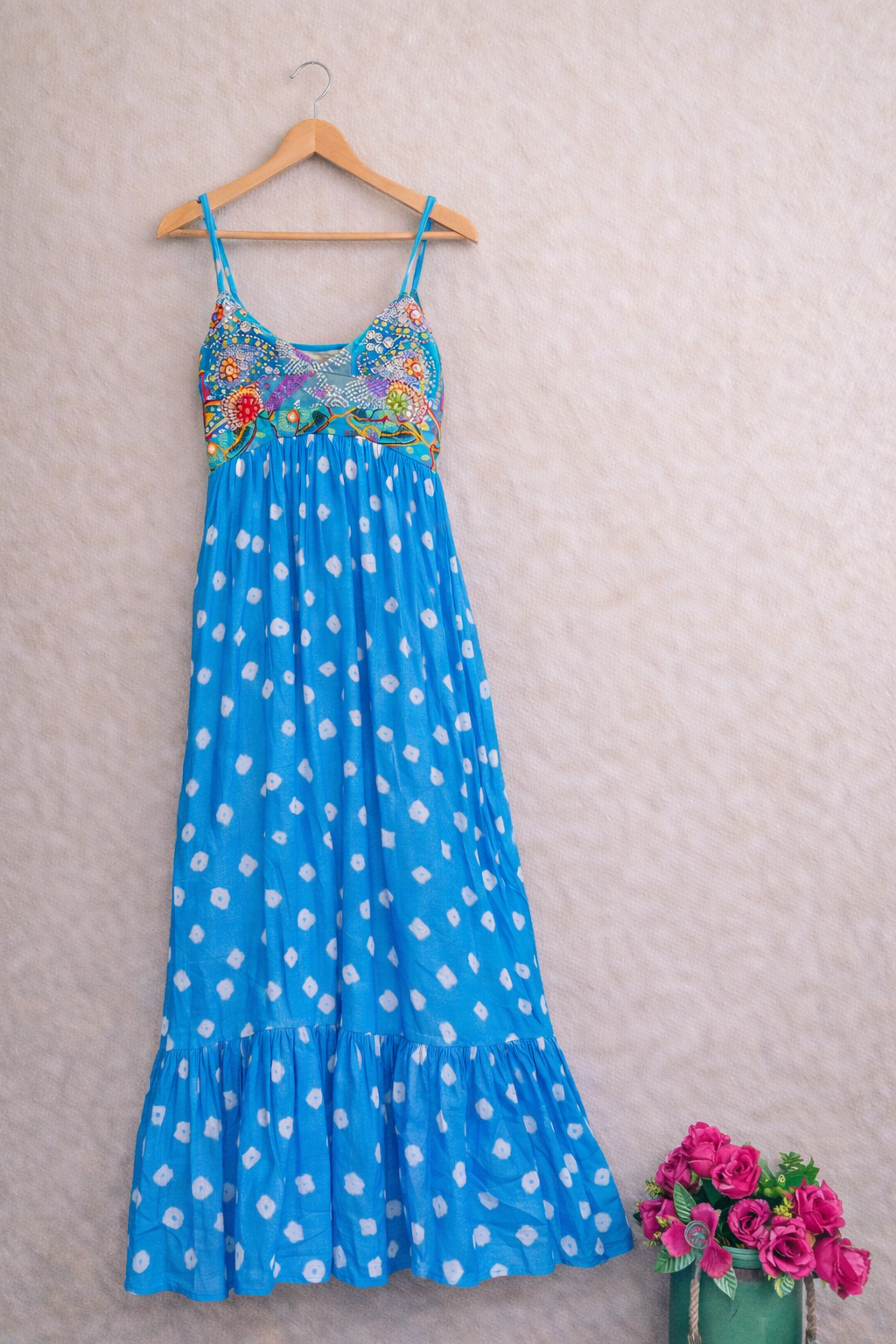 Ocean Breeze Bandhini Maxi Dress ( Blue )