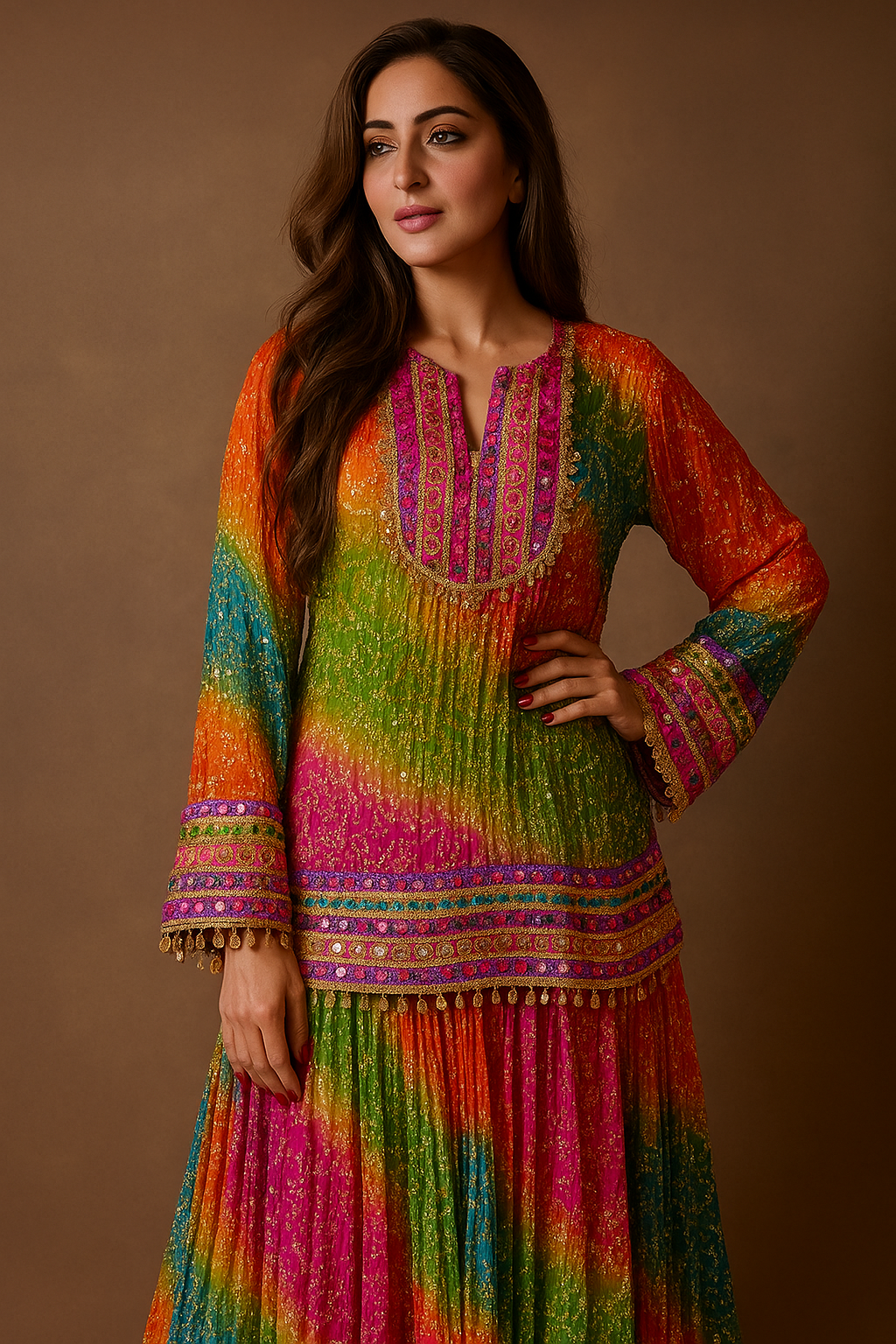 Bandhini saga Crushed skirt & kurti Set - banjaratrail