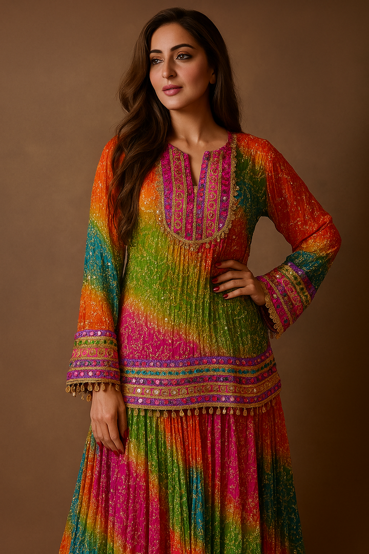 Bandhini saga Crushed skirt & kurti Set - banjaratrail