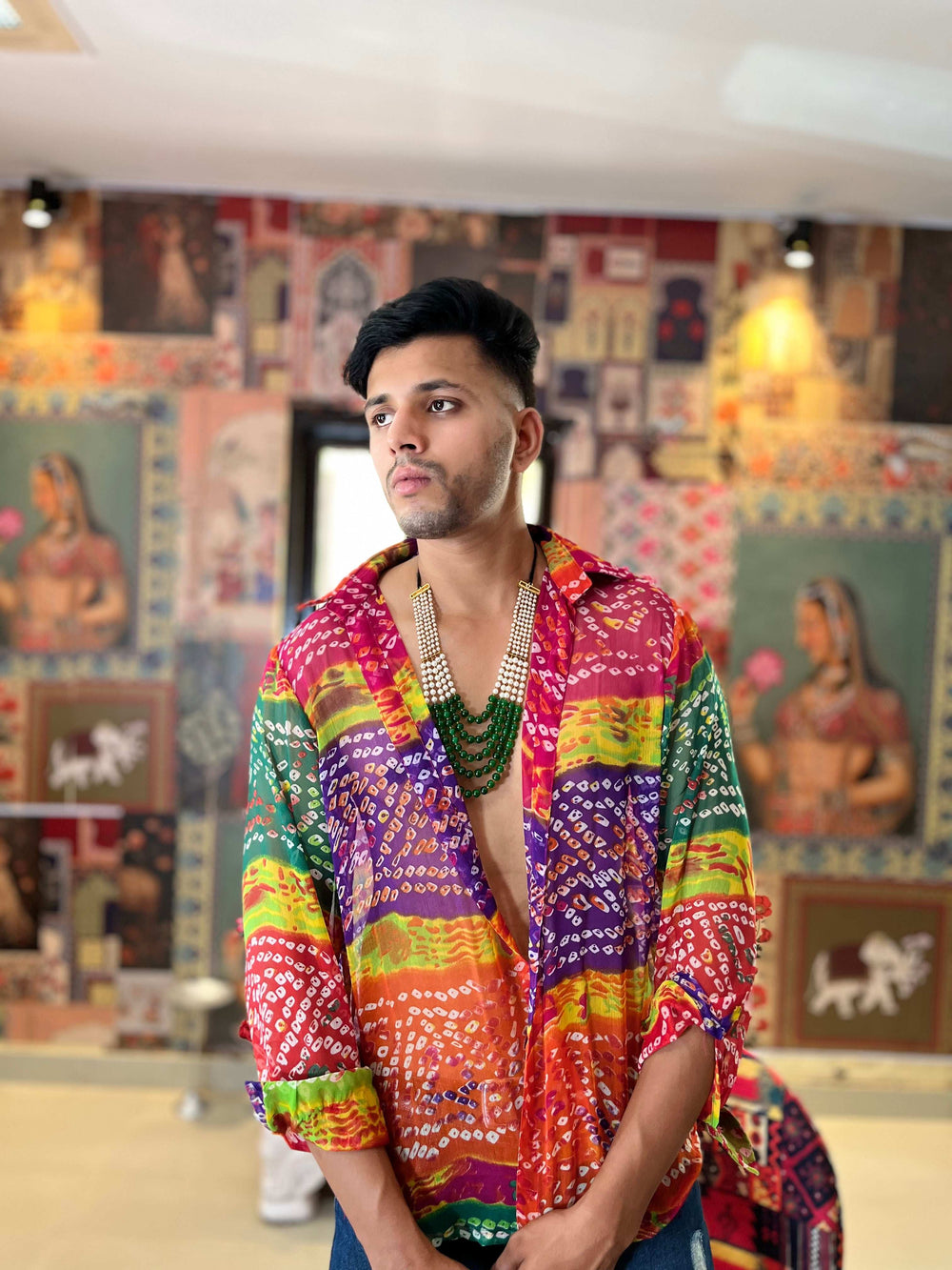 Rainbow Bandhani Printed sheer Boho Shirt