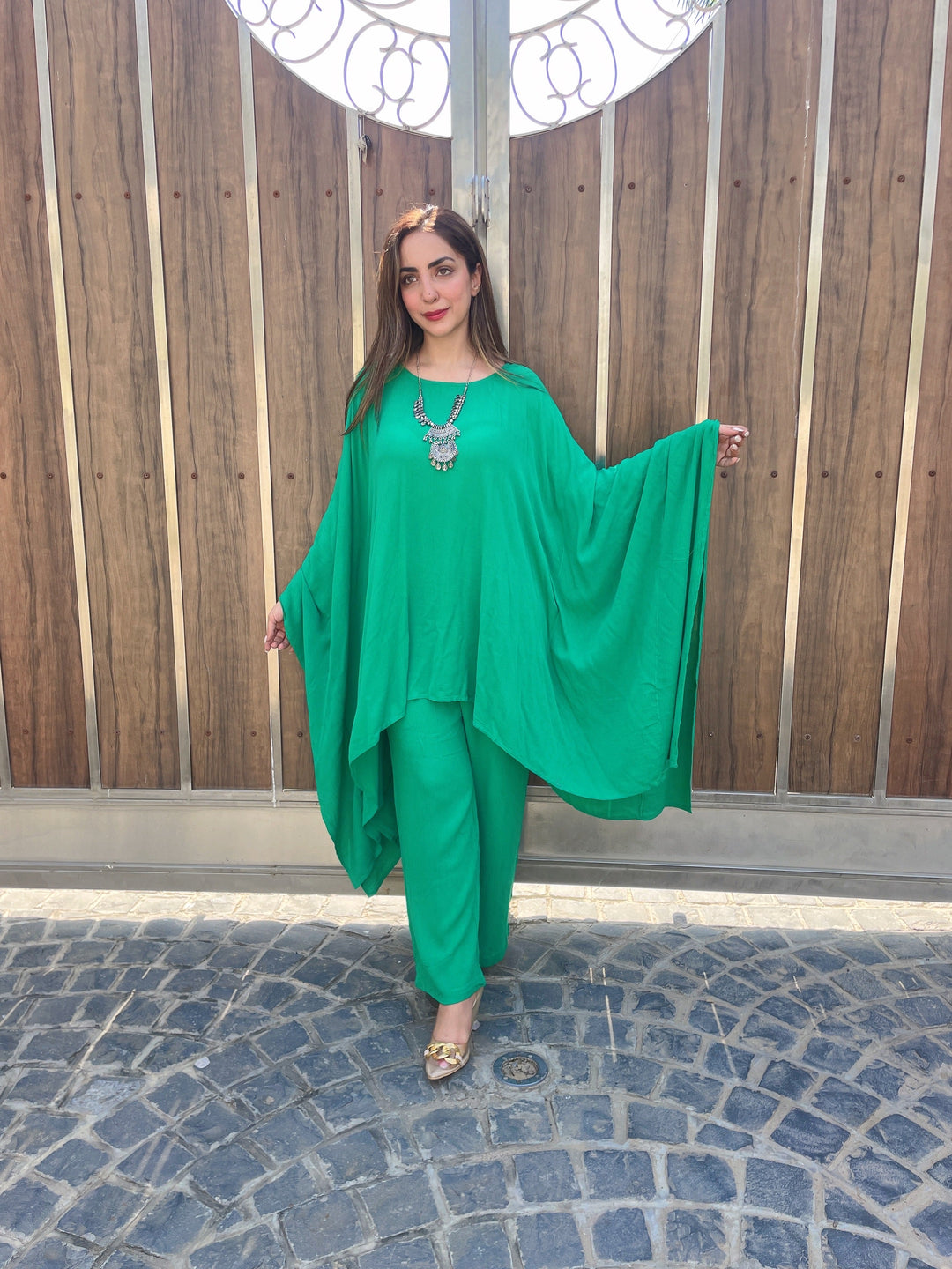 Mermaid Green   co-ord Set with Necklace