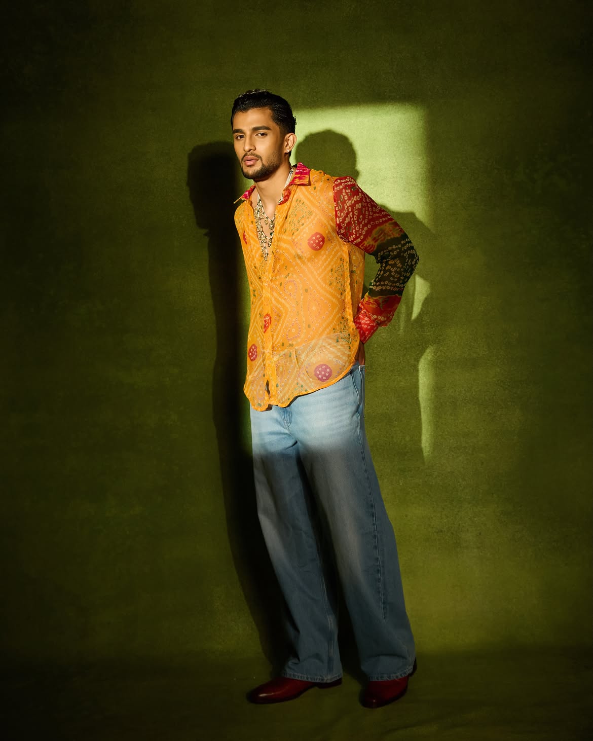 Men'S Bandhini Shirt Georgette - Yellow