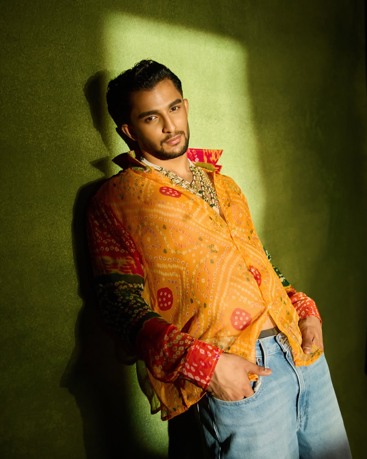 Men'S Bandhini Shirt Georgette - Yellow
