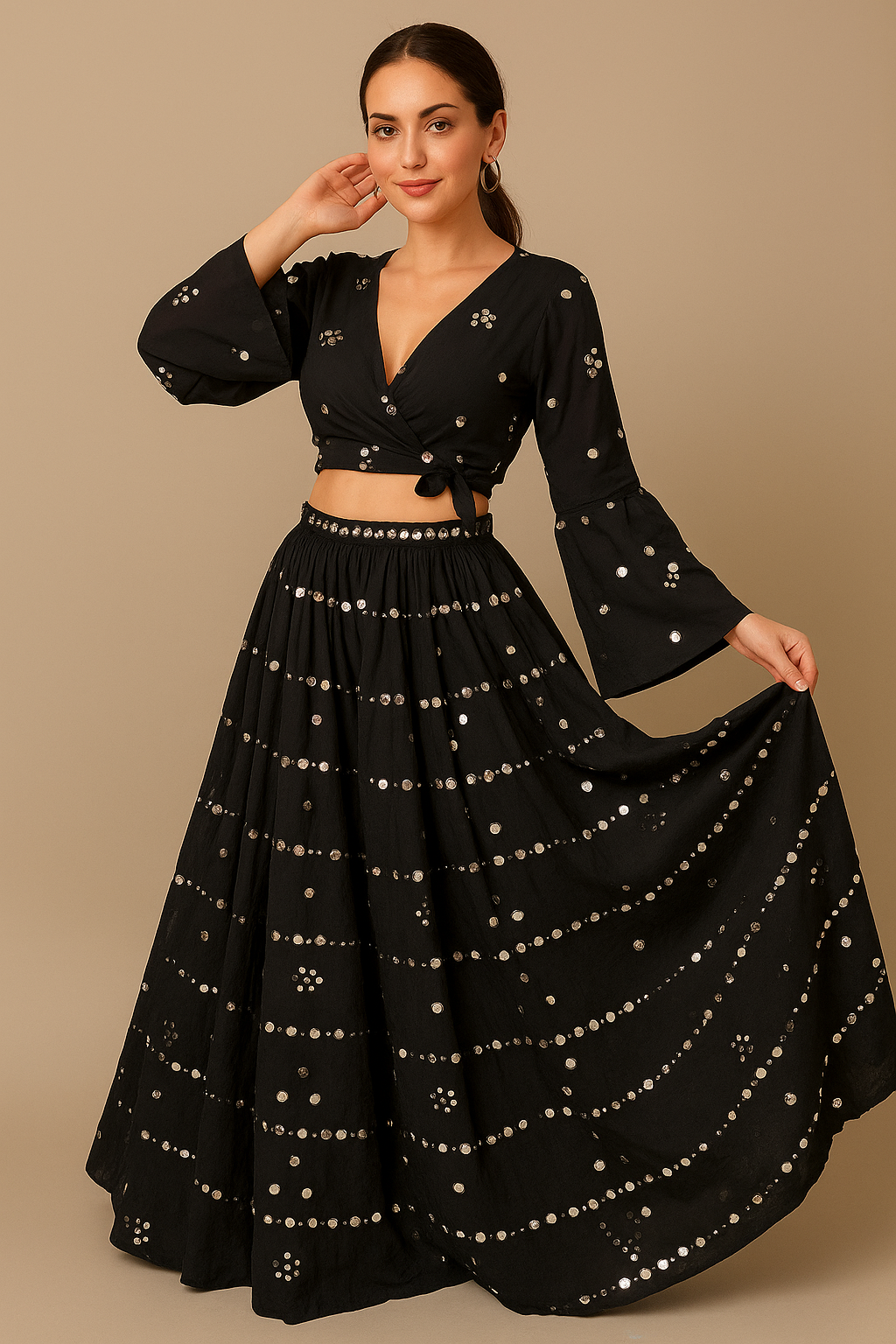 Noor-e-Kaala Mirror Embroidered Multi-Style Lehenga Set - banjaratrail