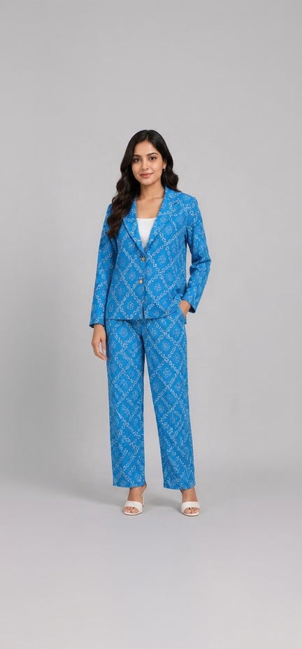 Cobalt Bandhani Co-ord Blazer Set