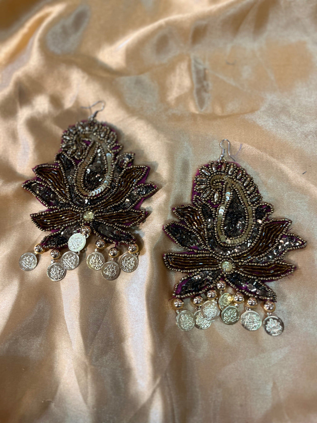 Lotus Motif Hand-Embroidered Statement Earrings