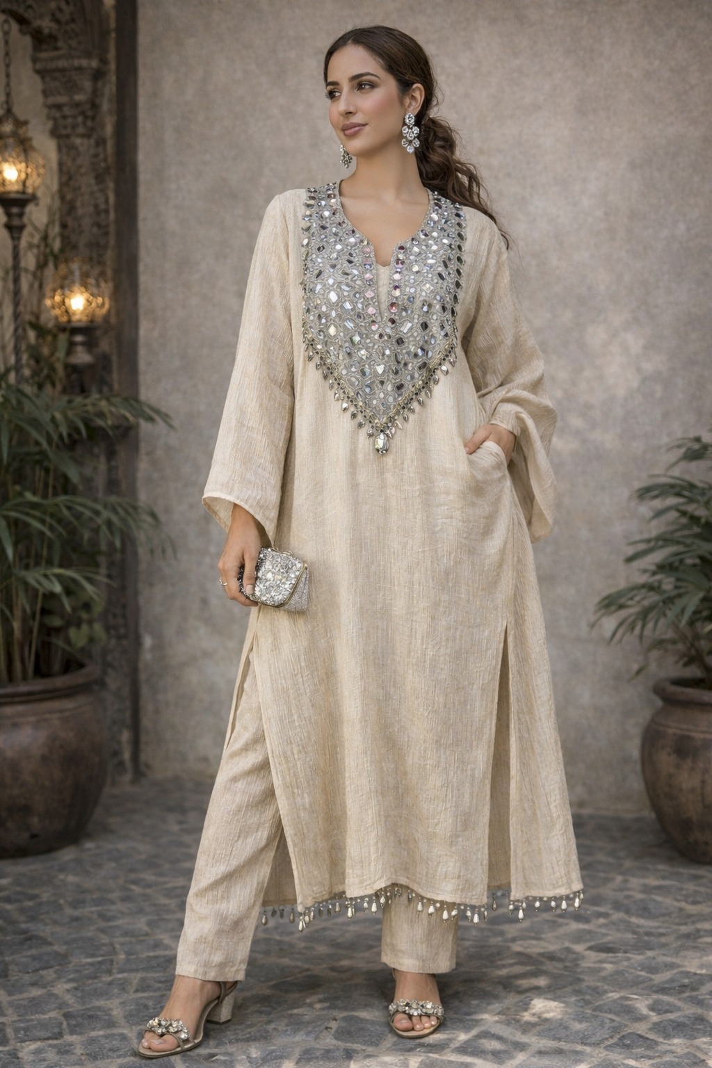 Creamlight Diamond Kaftan Set