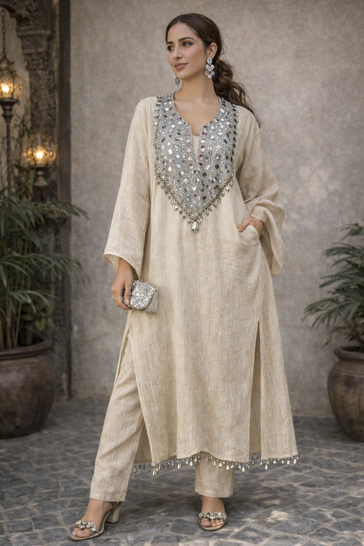 Creamlight Diamond Kaftan Set