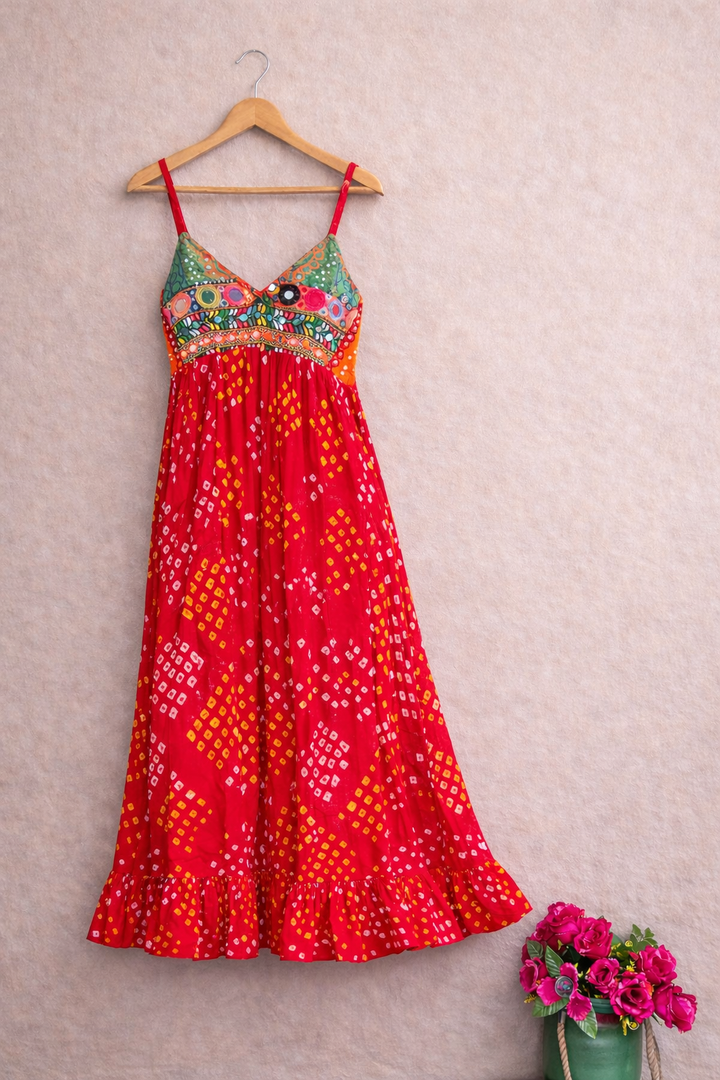 Bandhini Maxi Dress -Red