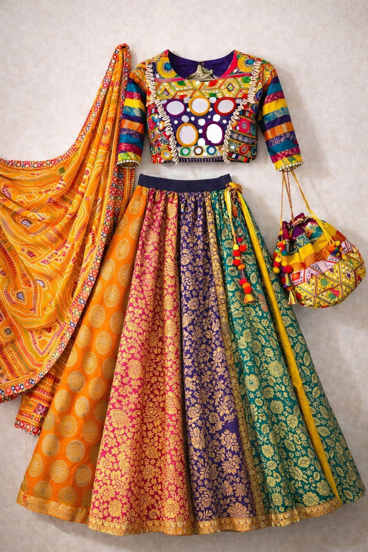 Brocade Lehenga & Blouse With Potli