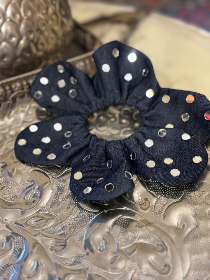 Denim Flower Mirror scrunchie - banjaratrail