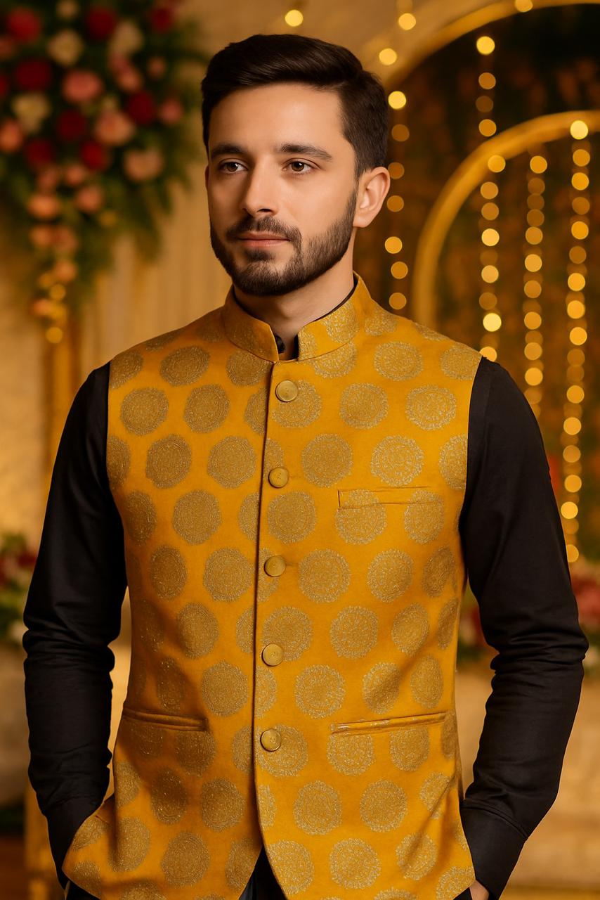 Brocade Nehru Jacket with Circular Motifs