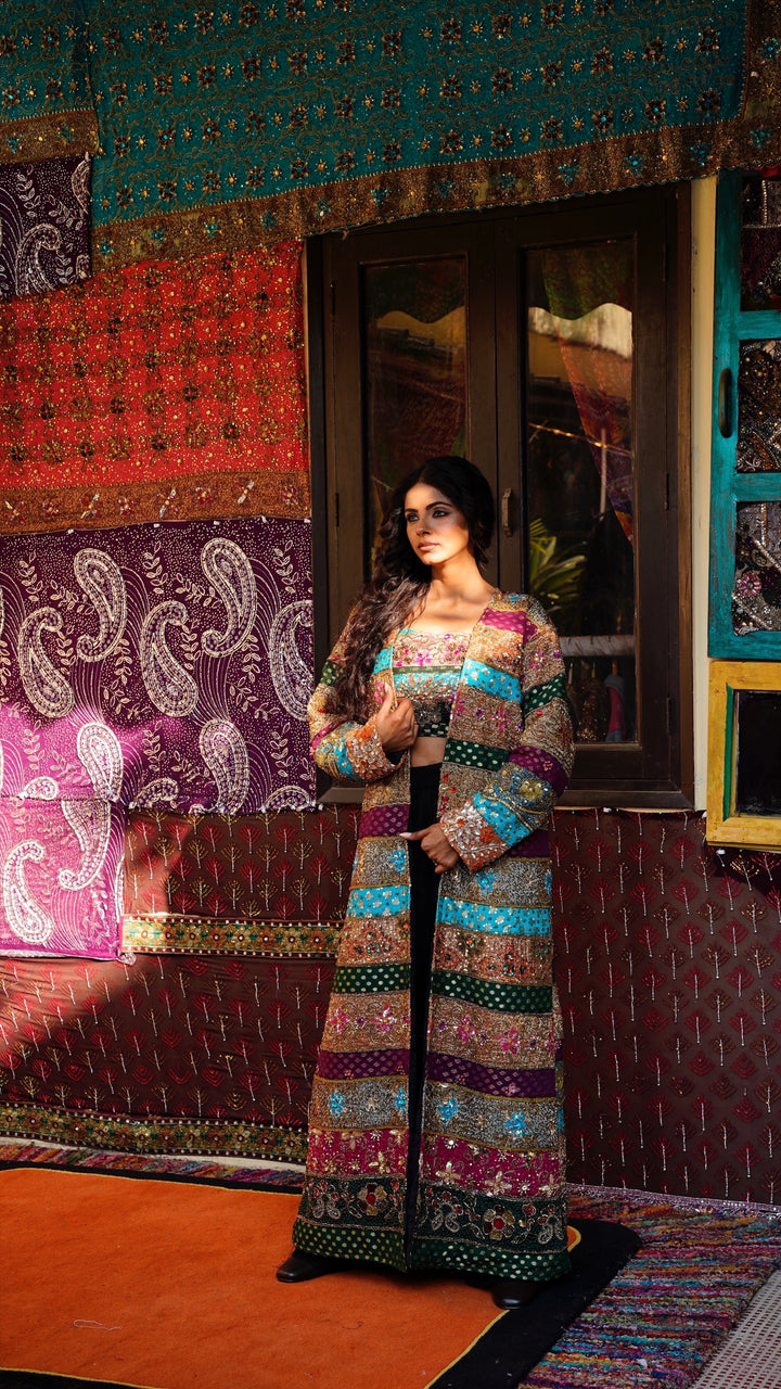 'Shahi Andaz' Embellished Overcoat with Bustier