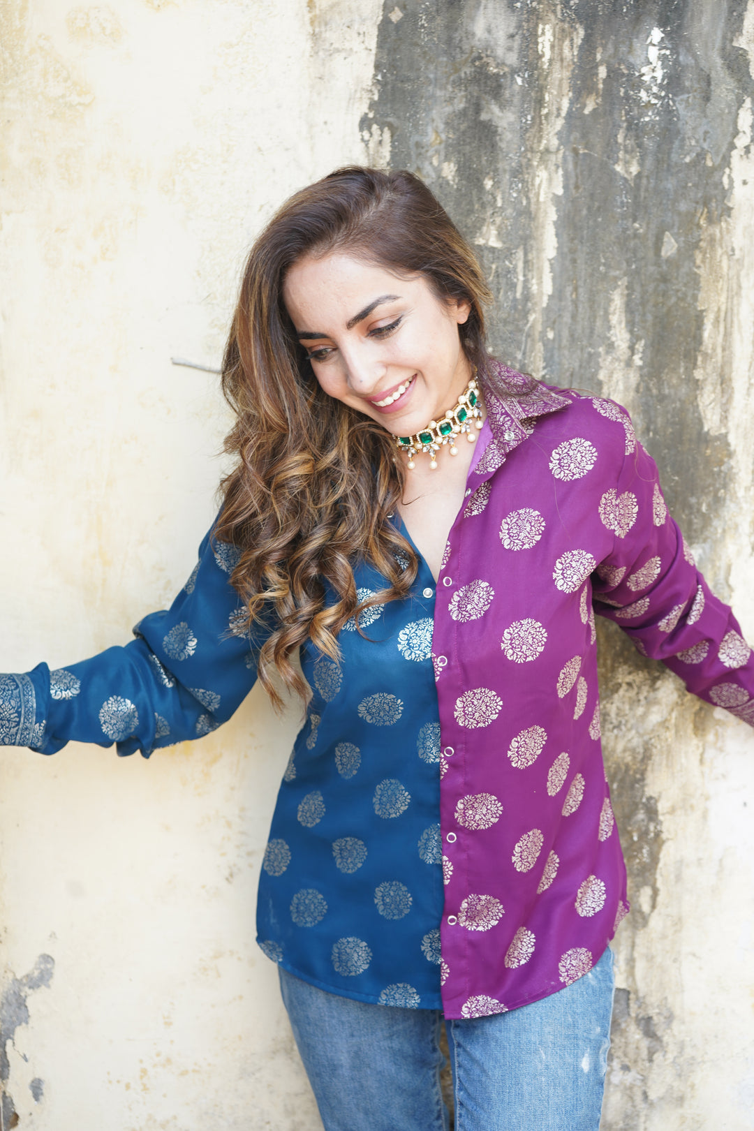 ‘Tehzeeb’-Banarasi Foil Print Shirt