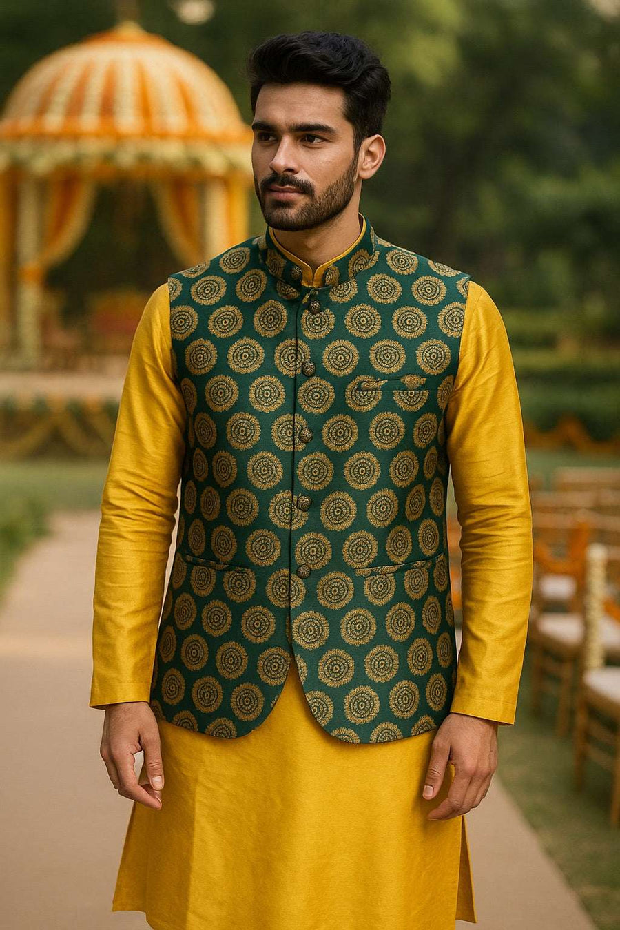 Brocade Nehru Jacket with Circular Motifs
