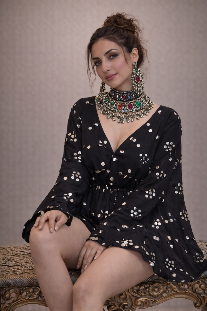 Noor Embroidered Mirror Cotton Playsuit