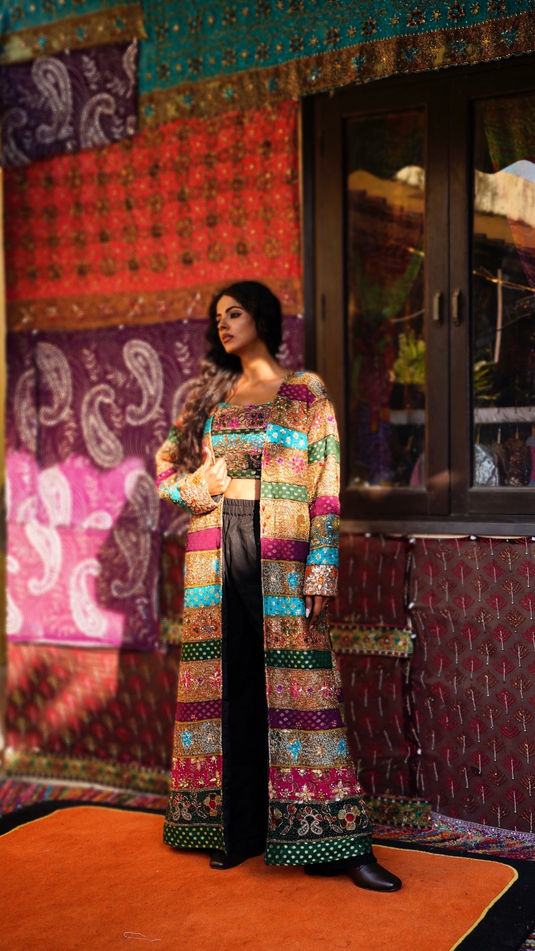 'Shahi Andaz' Embellished Overcoat with Bustier