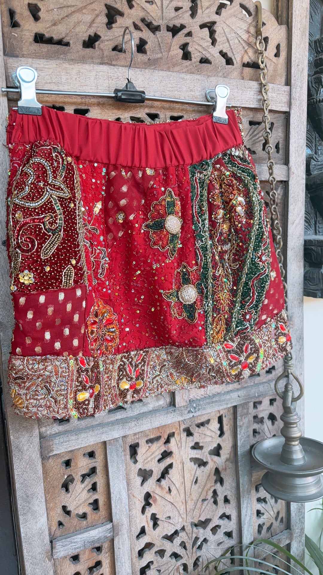 ‘Chingari’-Embellished mini skirt- Red