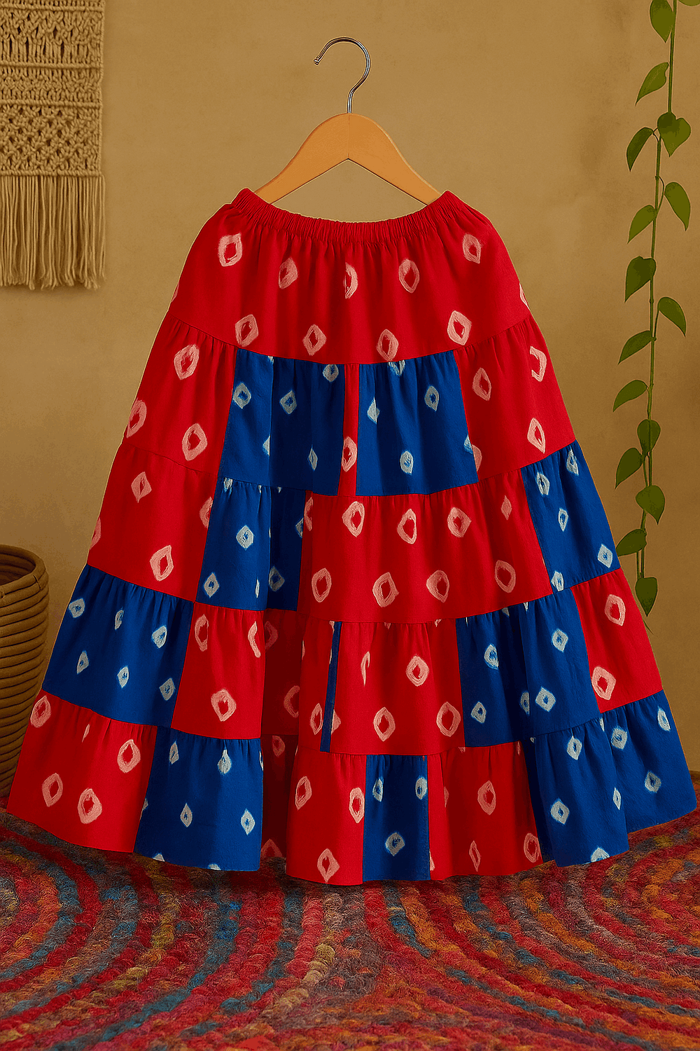 Kids Bandeau & Skirt Set – Multicolor & Bandhani Red-Blue